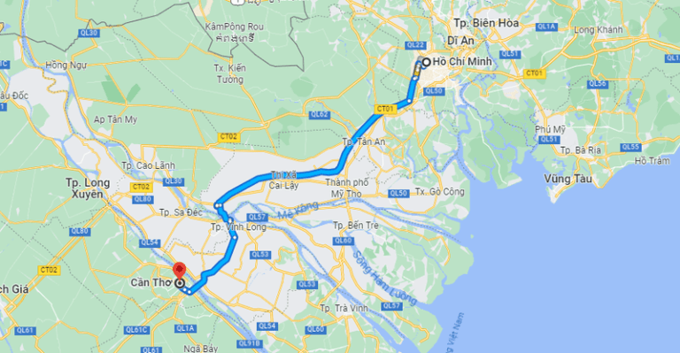 Route from Ho Chi Minh to Can Tho Bus