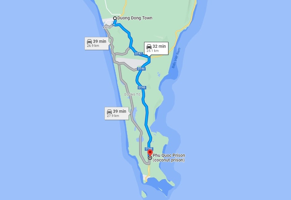 It takes a 32-minute drive to Phu Quoc Prison from the city center 