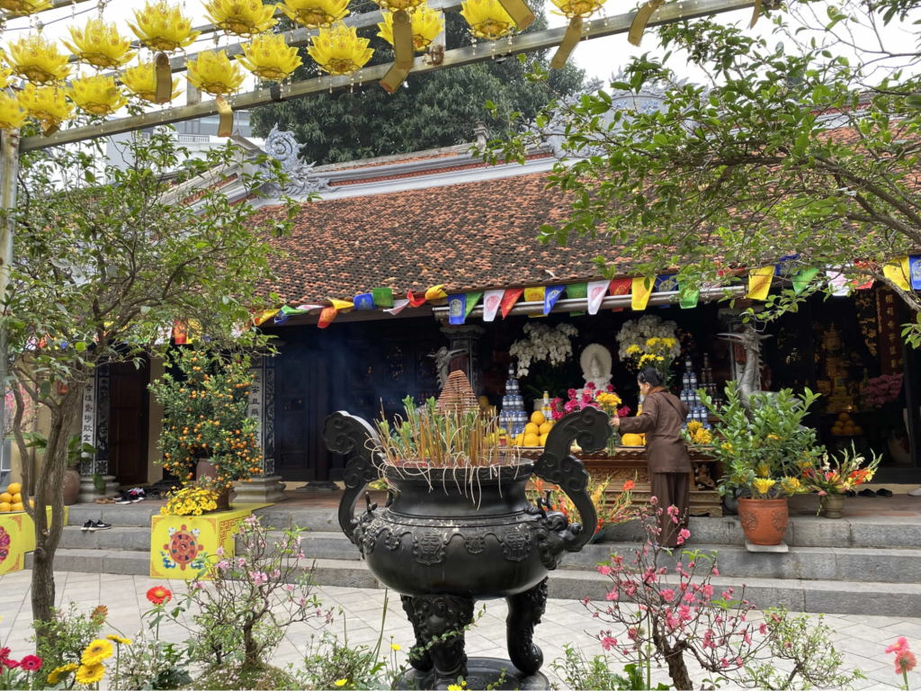 Springtime is the festive season when locals visit Van Nien Pagoda for worship