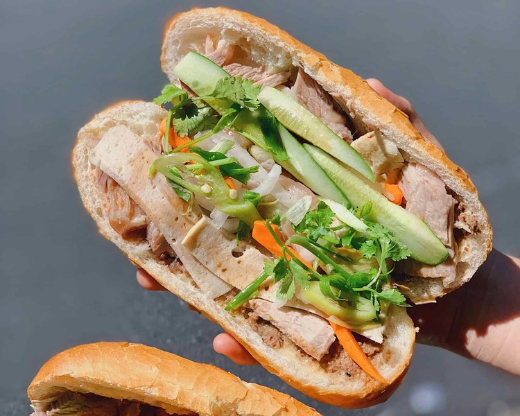 The Vietnamese sandwich, known as Banh Mi, is made with flavorful and fresh ingredients.