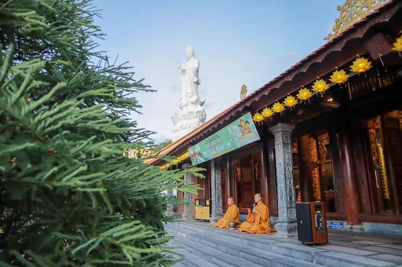 A quiet corner where monks practice at Ho Quoc Pagoda