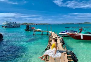 Admire the clear water and blue sky at Rach Vem