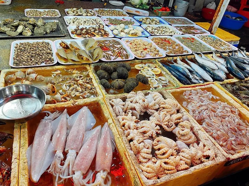 Bustling and authentic atmosphere of the seafood market