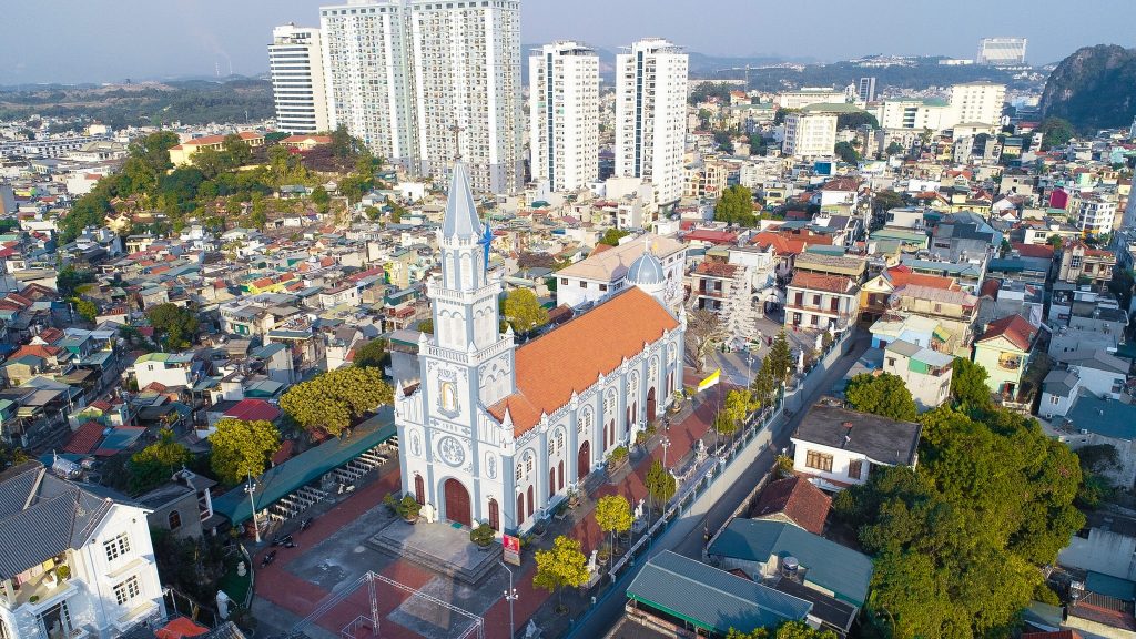 A panoramic aerial view of Hon Gai Church