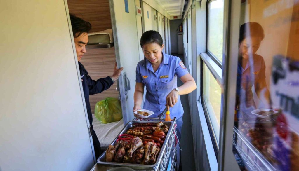 Snacks are available for sale on the train from Ho Chi Minh to Mui Ne