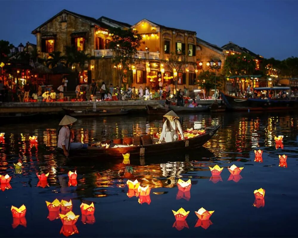 Hoi An at night with its dazzling lighthouses