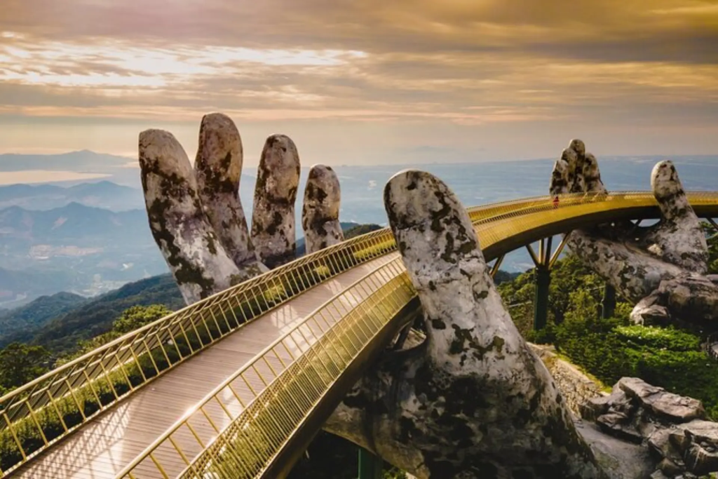 The Golden Bridge in Da Nang held by two giant stone hands