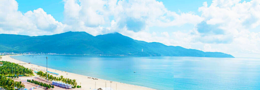 Da Nang's My Khe Beach on the right with golden sand and blue water