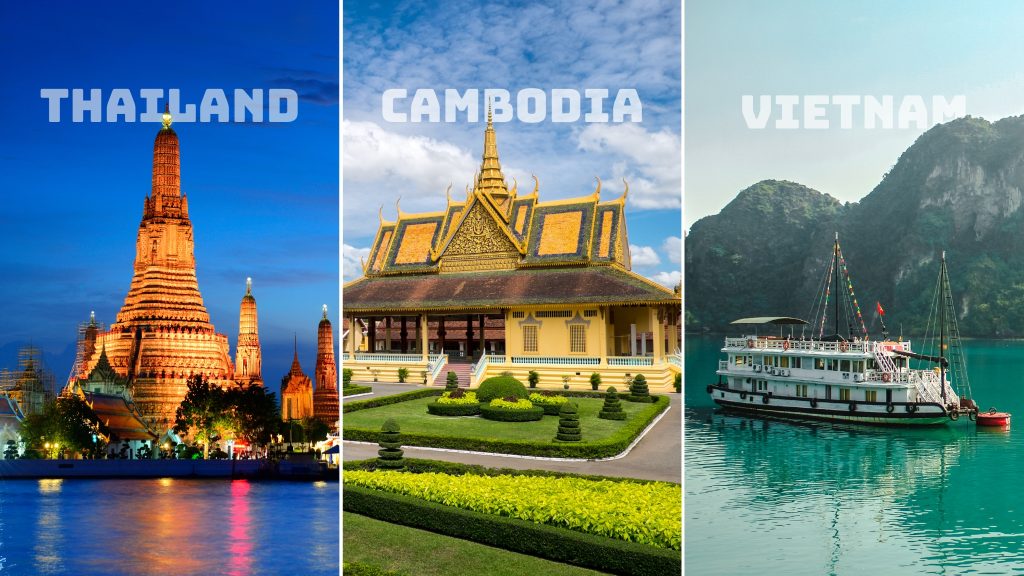 Cambodia Thailand Vietnam comparison Angkor Wat Maya Bay Ha Long Bay