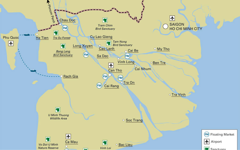 The Ho Chi Minh to Mekong Delta distance depends on your destination rather than the region itself