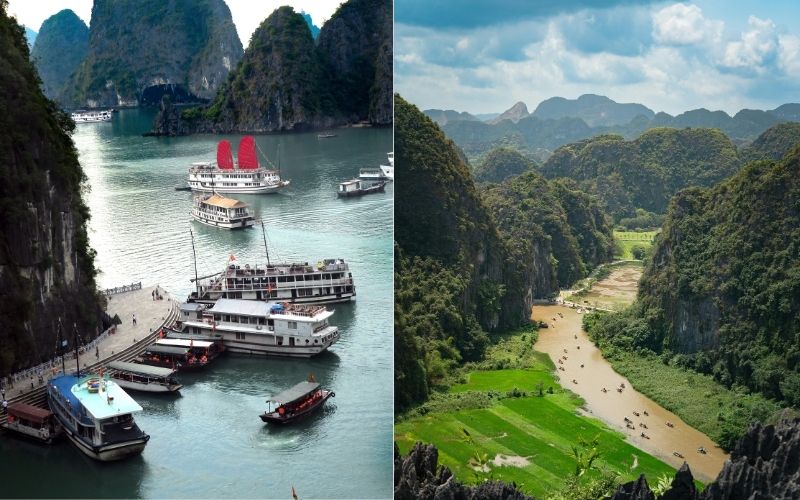 The landscape is one of the biggest differences when comparing Ha Long Bay and Ninh Binh