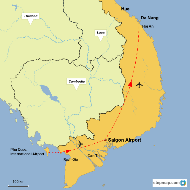 Map of Vietnam Phu Quoc to Da Nang 