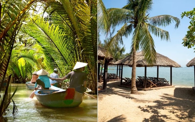 Mekong Delta to Phu Quoc by flight, Rach Gia ferry, or Ha Tien ferry with different travel times and costs