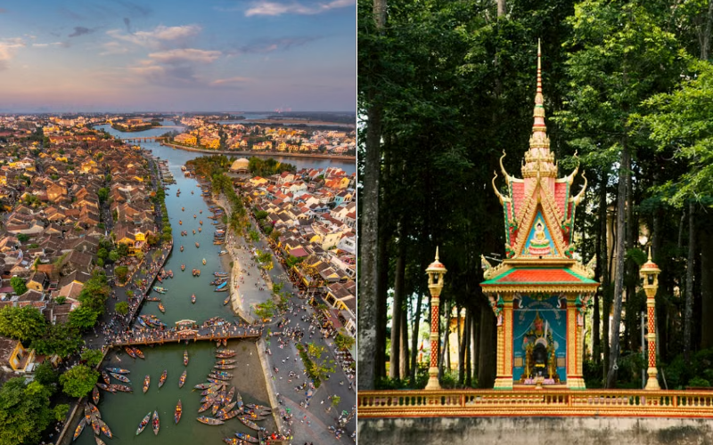Vietnam and Cambodia offer beaches, coastal escapes, and relaxed city stays for downtime