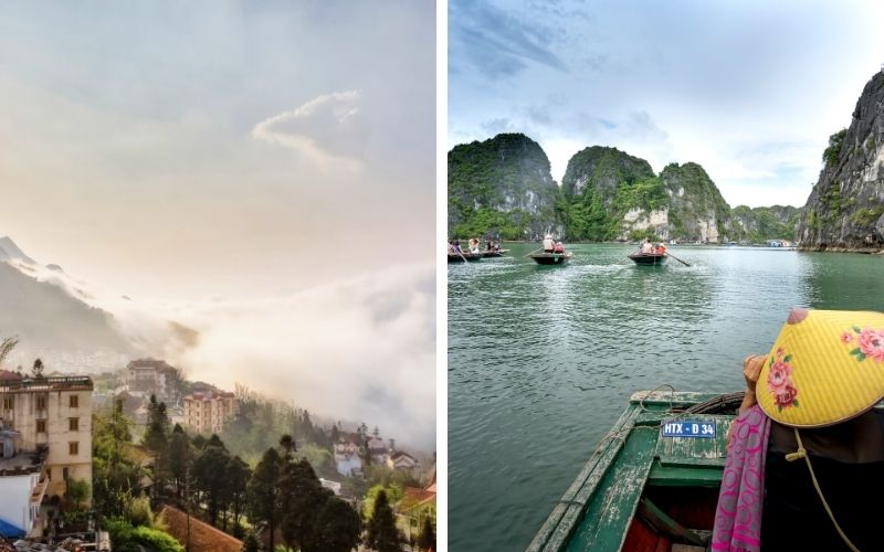 Walk through Sapa’s mountain valleys, then slow down on the water among Halong Bay’s limestone islands