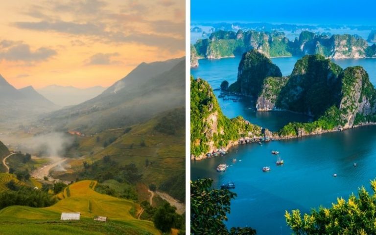 From the rice terraces of Sapa to the limestone islands of Halong Bay, this journey brings two very different sides of northern Vietnam together