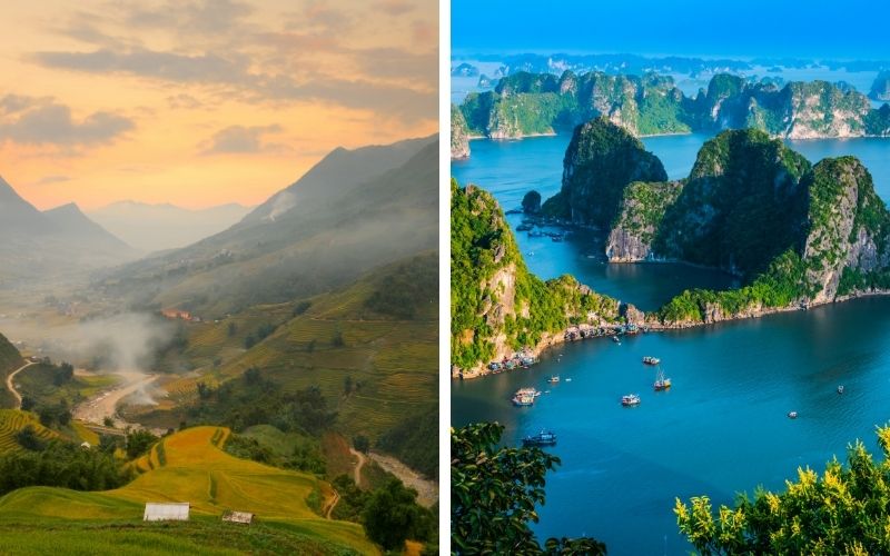 From the rice terraces of Sapa to the limestone islands of Halong Bay, this journey brings two very different sides of northern Vietnam together